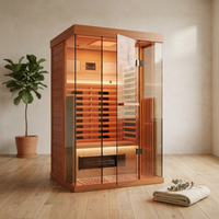 Full Spectrum Infrared Sauna，1-2 Person Home Sauna，Wooden Canadian Hemlock Indoor Spa Sauna with Resonance Speaker, Panoramic Tempered Glass Door — Studio Shot