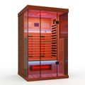 Full Spectrum Infrared Sauna，1-2 Person Home Sauna，Wooden Canadian Hemlock Indoor Spa Sauna with Resonance Speaker, Panoramic Tempered Glass Door