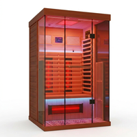 Full Spectrum Infrared Sauna，1-2 Person Home Sauna，Wooden Canadian Hemlock Indoor Spa Sauna with Resonance Speaker, Panoramic Tempered Glass Door — Studio Shot