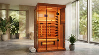 Full Spectrum Infrared Sauna，1-2 Person Home Sauna，Wooden Canadian Hemlock Indoor Spa Sauna with Resonance Speaker, Panoramic Tempered Glass Door — Lifestyle
