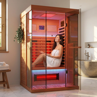 Full Spectrum Infrared Sauna，1-2 Person Home Sauna，Wooden Canadian Hemlock Indoor Spa Sauna with Resonance Speaker, Panoramic Tempered Glass Door — Lifestyle